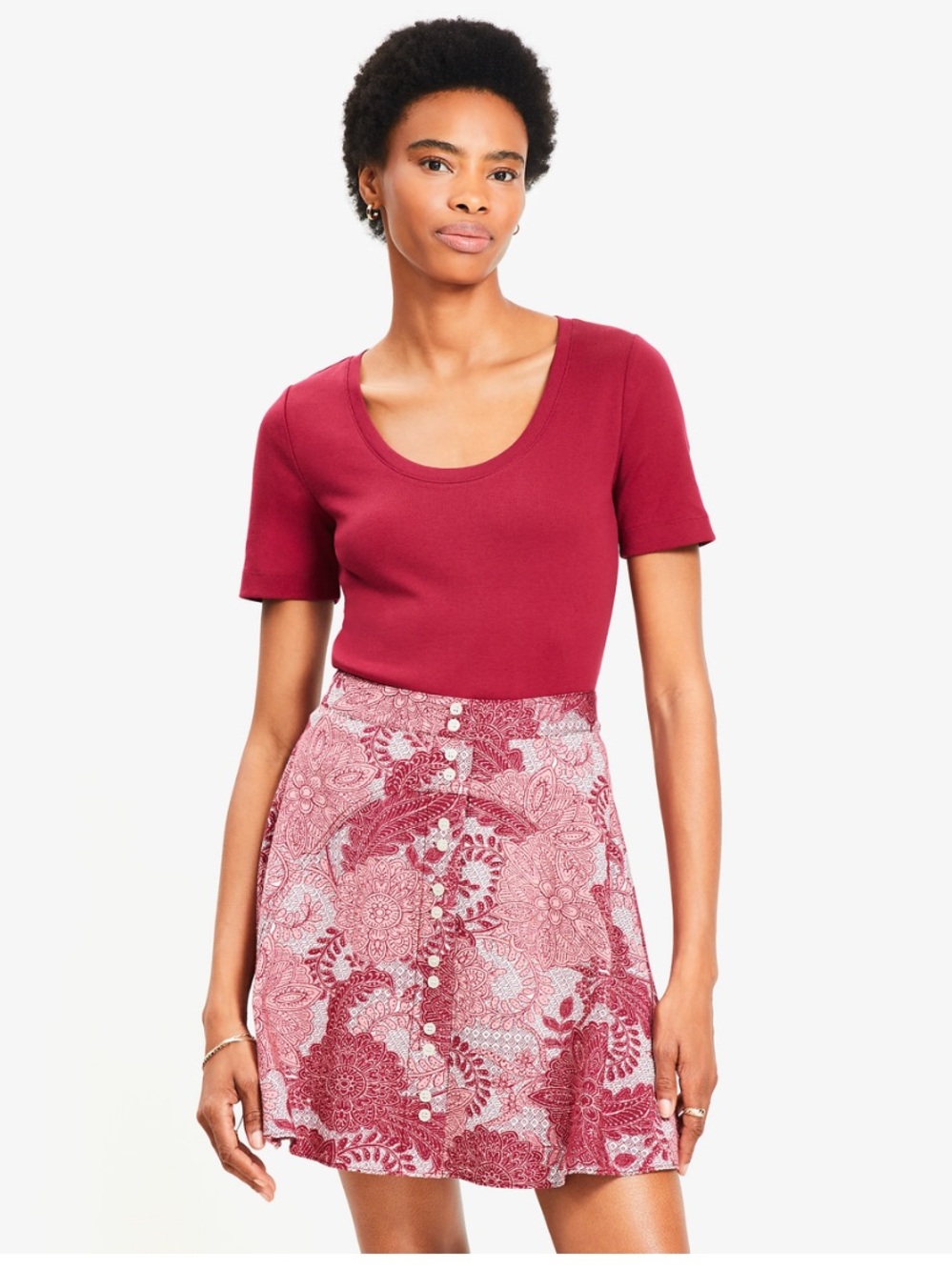 Loft Crimson Blush Ribbed Scoop Neck Tee